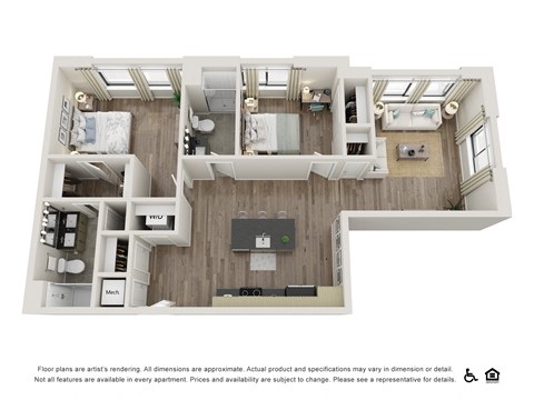 Floor plan for 2 beds, 2 baths, 1066 sqft